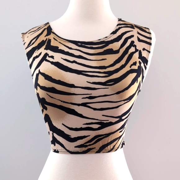 🐯RARE Vintage VTG Parklane Dance Sport Tiger Lycra Reversible Cropped Top Shirt - Picture 1 of 7